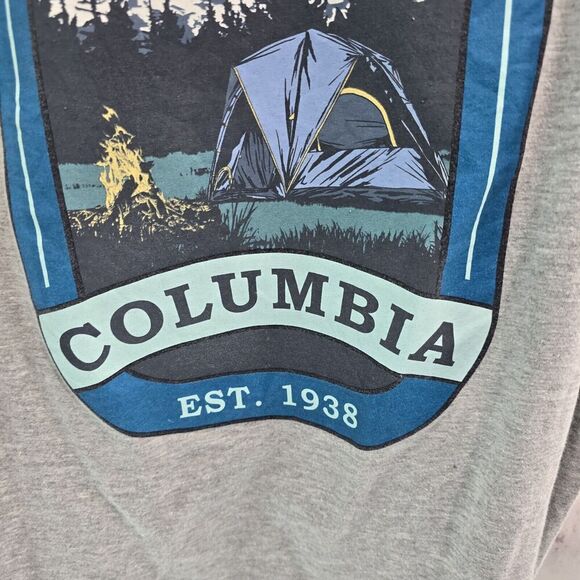 Columbia T Shirt Mens Medium Gray Short Sleeve Tee Crew Neck Tent Camping - Picture 8 of 11